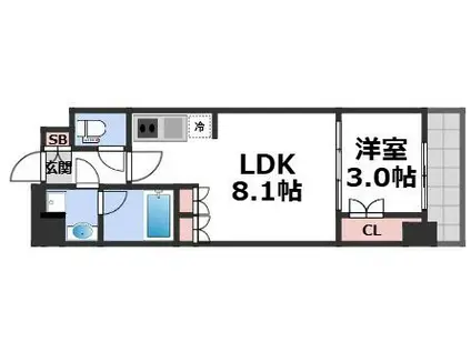 ウエリスアーバン守口(1LDK/8階)の間取り写真