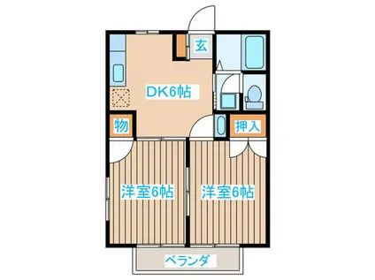 ハミングバ-ドC(2DK/1階)の間取り写真