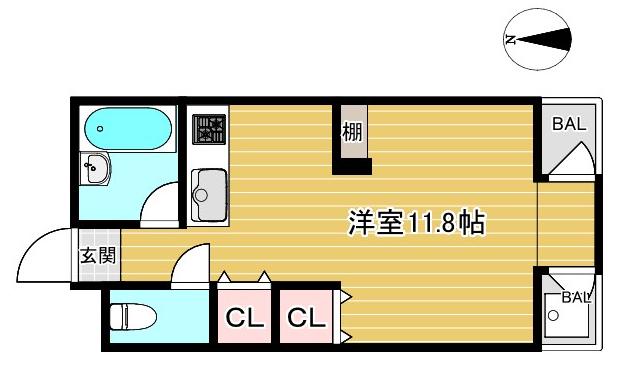 リブコート岡本(ワンルーム/1階)の間取り写真