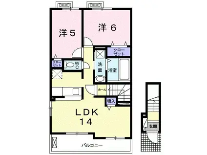 サウス グレイスI(2LDK/2階)の間取り写真