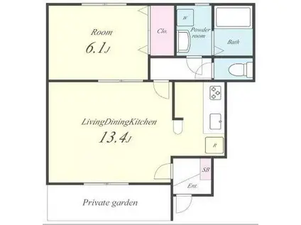 ヴィレッジフィールド セカンド・サード(1LDK/1階)の間取り写真