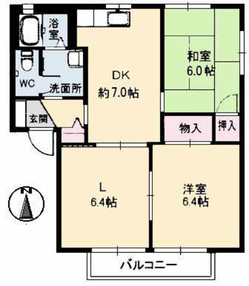 THRIVE HIRAFUKU B棟(2LDK/1階)の間取り写真