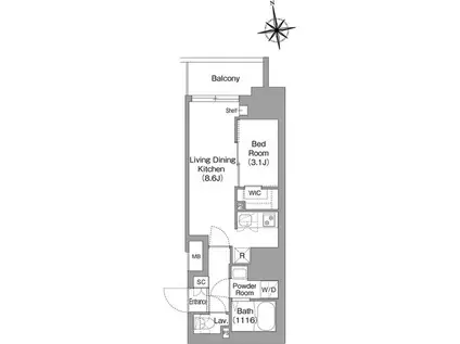 コンフォリア・リヴ北新宿(1LDK/6階)の間取り写真