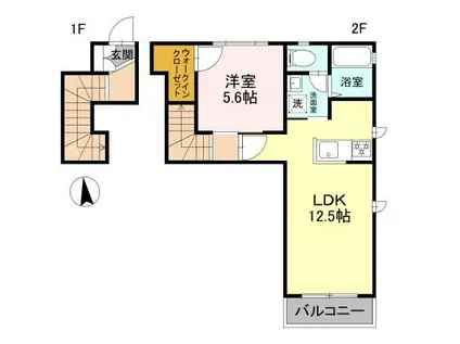 SEED C棟(1LDK/2階)の間取り写真