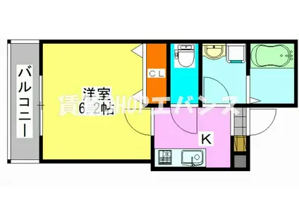 ジーメゾン船橋二宮(1K/3階)の間取り写真