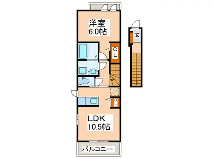 カーサ・エレガンテ国府I(1LDK/2階)の間取り写真