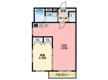 フジパレス津門中央公園II番館(1LDK/2階)の間取り写真