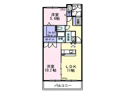 グランドヒルズヴィラ(2LDK/2階)の間取り写真