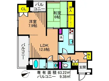 大森ナショナルコート(2LDK/3階)の間取り写真