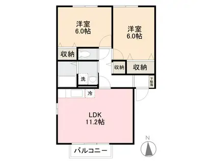 プレスティージュII A・B・C棟(2LDK/1階)の間取り写真