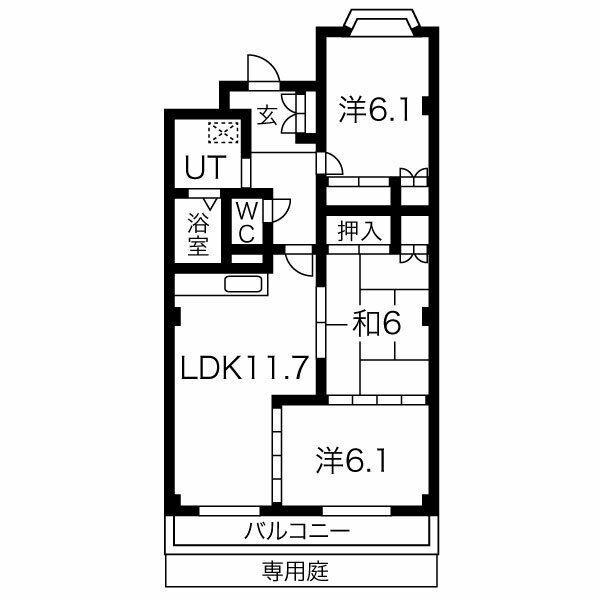 フォレストサイドK-III(3LDK/1階)の間取り写真