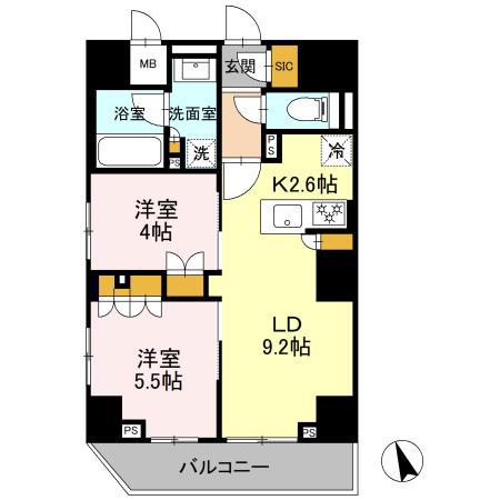リーラ品川戸越(2LDK/7階)の間取り写真