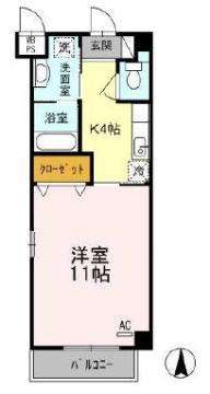 ライオネス手城(1K/2階)の間取り写真