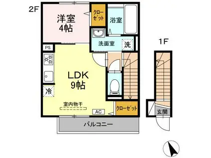 フォボス東浜(1LDK/2階)の間取り写真