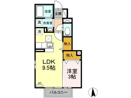 エバーグリーン(1LDK/1階)の間取り写真