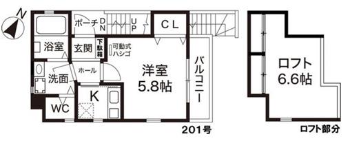 グランメール腕塚町8丁目(1K/1階)の間取り写真