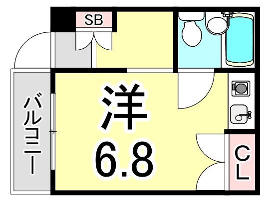 シャンブルド甲東園(ワンルーム/1階)の間取り写真