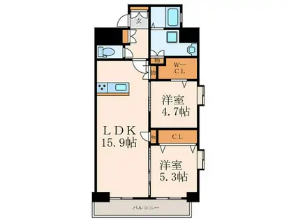 スマート到津の森(2LDK/14階)の間取り写真