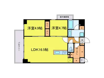 エルベコート梅田ウエスト(2LDK/4階)の間取り写真