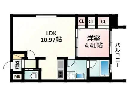 レジディア新大阪II(1LDK/3階)の間取り写真