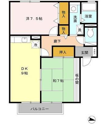 クレールII(2DK/1階)の間取り写真