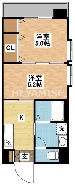 スカイコート西山(2K/9階)の間取り写真