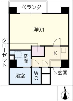 シェリー(1K/4階)の間取り写真