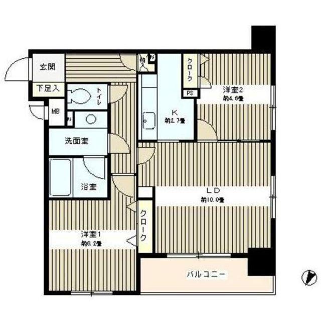 コンフィール日本橋アクアシティ(2LDK/3階)の間取り写真