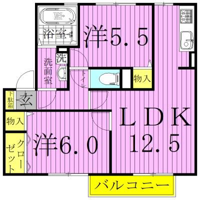 リュミエール(2LDK/2階)の間取り写真