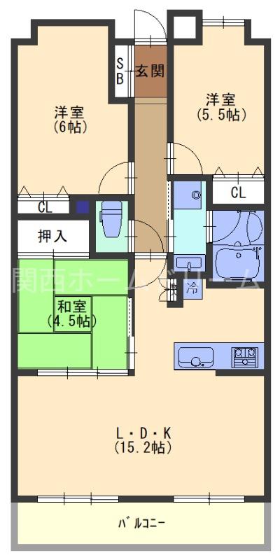 KDXレジデンス守口(3LDK/2階)の間取り写真