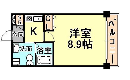 ビューテラス岡本(1K/1階)の間取り写真