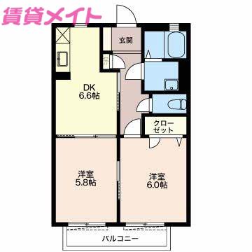 SORGENTE A(2DK/2階)の間取り写真