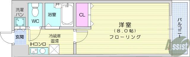 リエス小田原(1K/1階)の間取り写真
