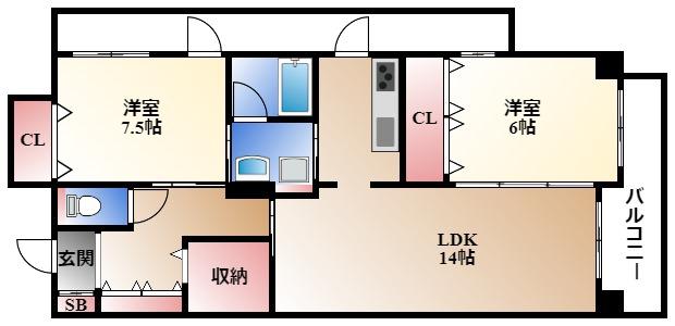 ソレイユ徳川(2LDK/3階)の間取り写真