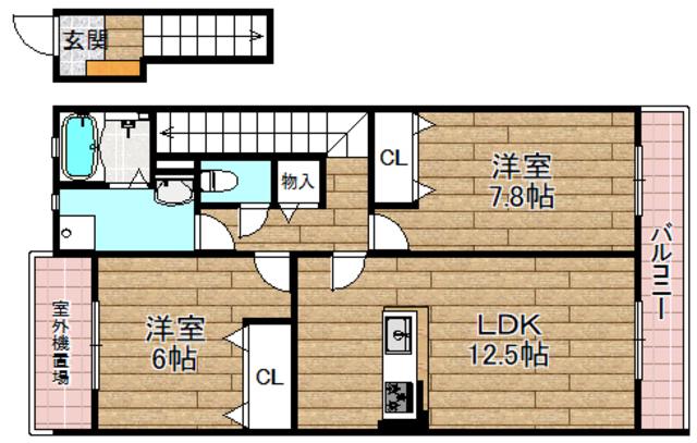 ペルル寺門(2LDK/2階)の間取り写真