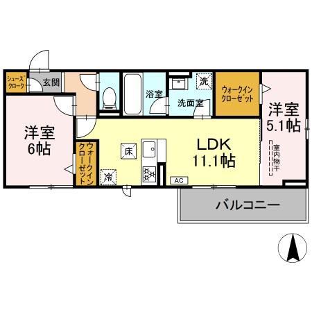 ボヌール(2LDK/1階)の間取り写真