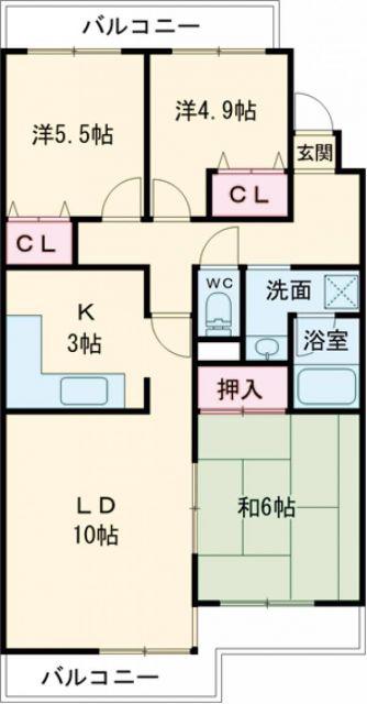 ユニーブル富雄(3LDK/2階)の間取り写真