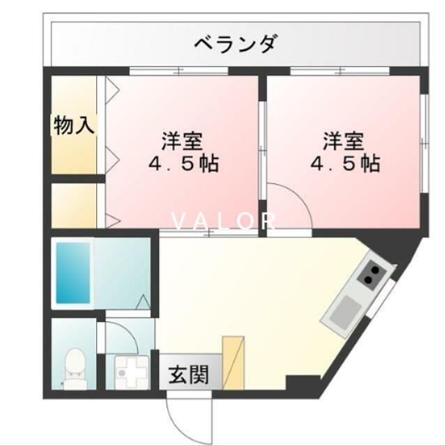 スリーゼビル(2DK/2階)の間取り写真