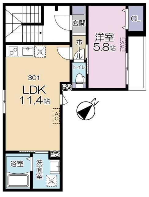 CASA GRATITUDE(1LDK/3階)の間取り写真