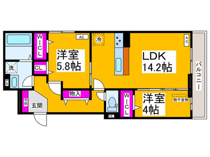 ディーレガシー中百舌鳥(2LDK/2階)の間取り写真