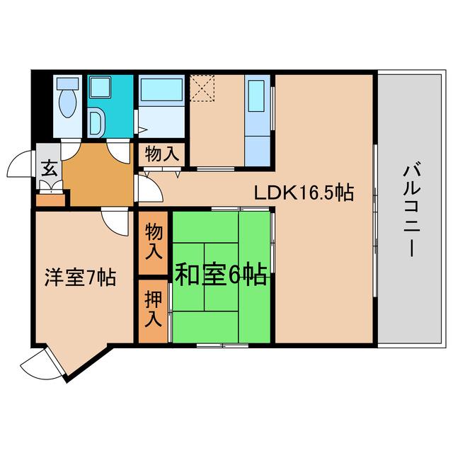 ロイヤル山崎(2LDK/3階)の間取り写真