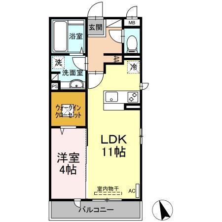 エリタージュ(1LDK/1階)の間取り写真