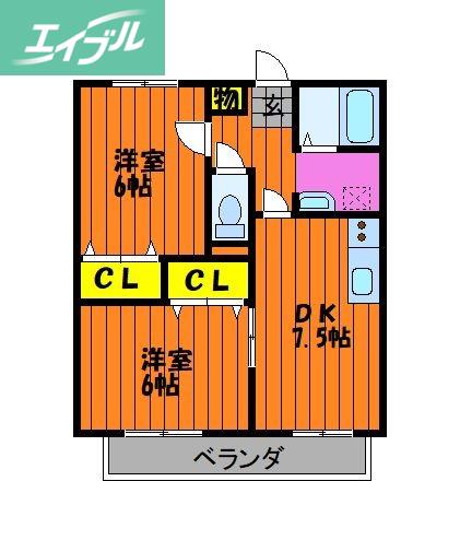 えとあシティE棟(2DK/2階)の間取り写真