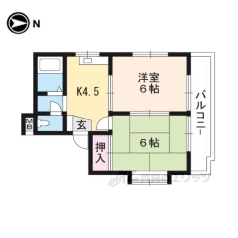 サンルート岩倉(2K/1階)の間取り写真