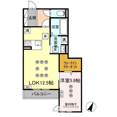 LUMINA II棟(1LDK/1階)の間取り写真