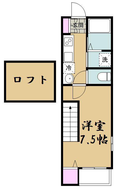 イーストポートII(1K/2階)の間取り写真