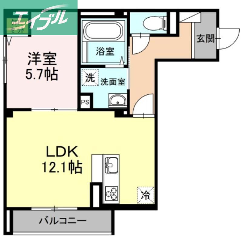 ラフォーレF(1LDK/2階)の間取り写真