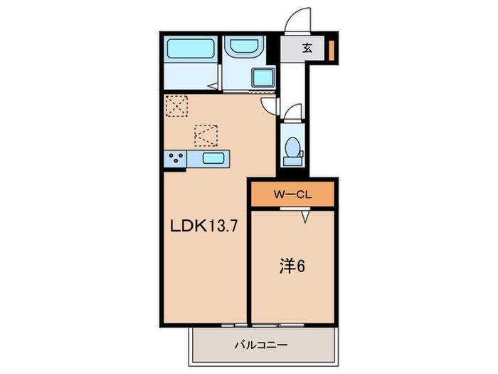 GRAMM下津林ウエスト(1LDK/1階)の間取り写真