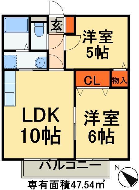 Kタウン宮野木I(2LDK/2階)の間取り写真