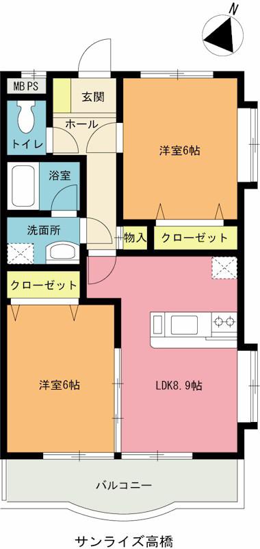 サンライズ高橋(2DK/2階)の間取り写真